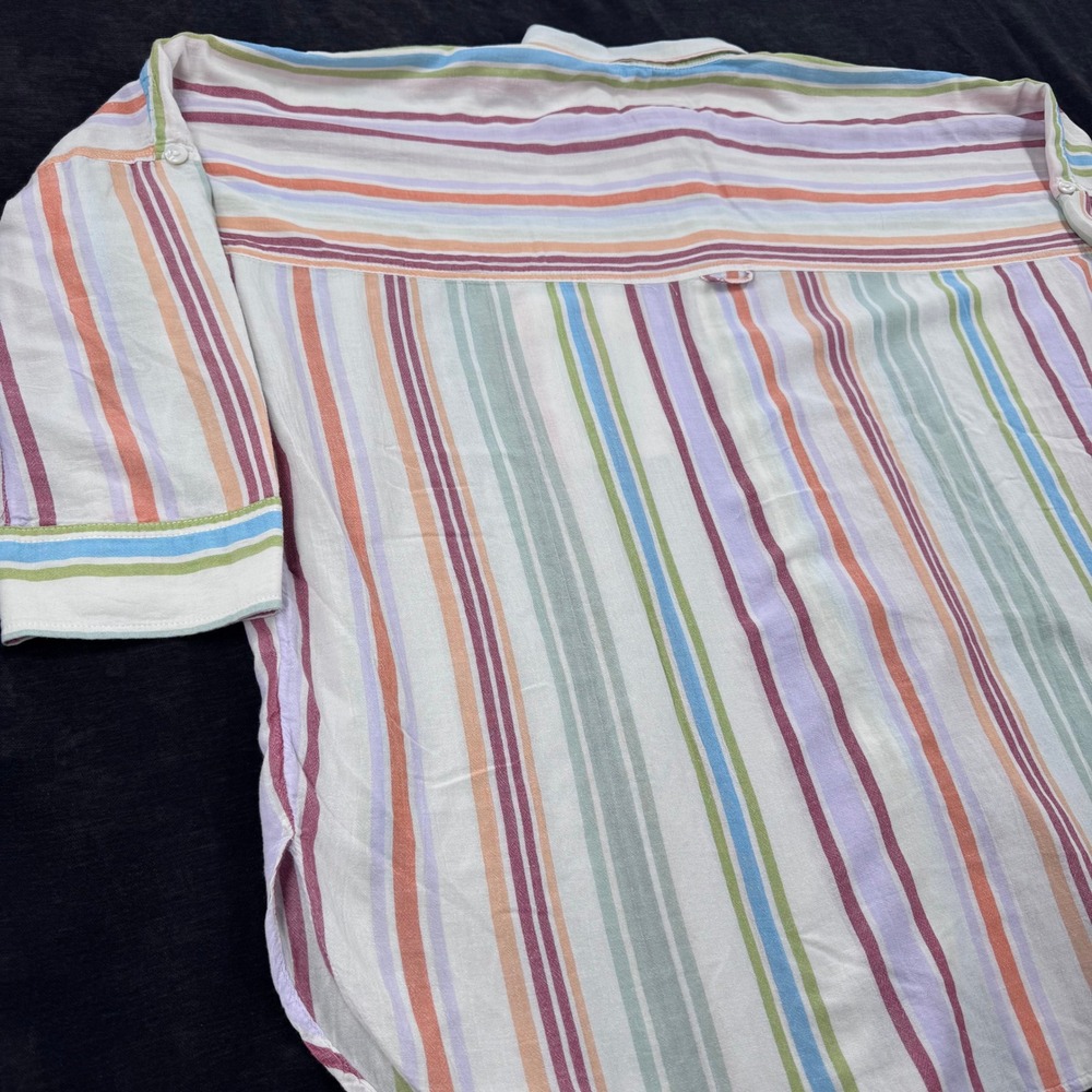 American Eagle Womens M Pastel Striped Button Down Oversized Shirt Coastal Beach - Picture 8 of 12